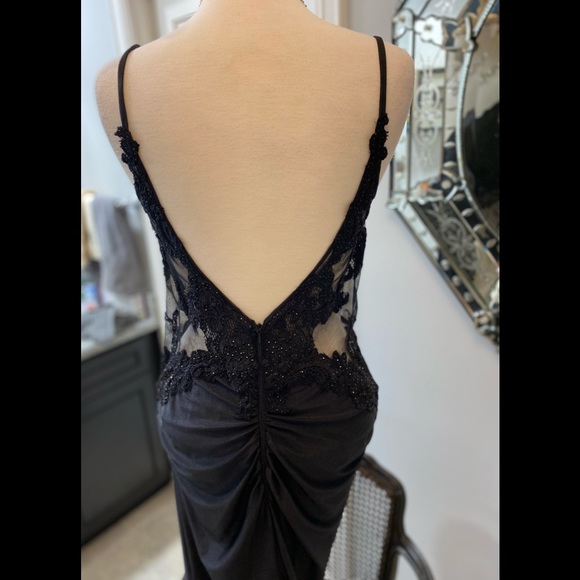 NEW Sexy La Femme Gorgeous Black Lace with Rhinestones Illusion Fitted Gown 12 - Picture 7 of 16